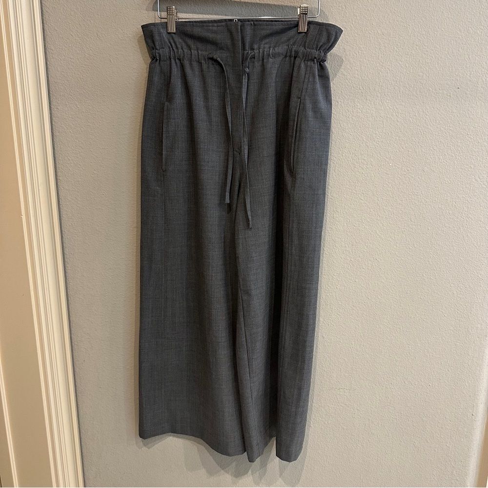 TELA | XS | gray oversized wide leg paper bag waist wool trousers